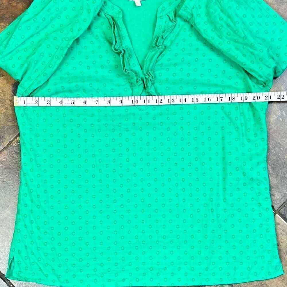 Talbots Green Texture Dots V-neck Ruffle Blouse Medium - Picture 7 of 11